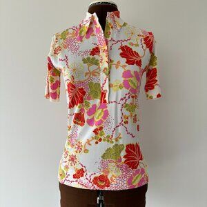 Vintage Floral Knit Polo Sweater
